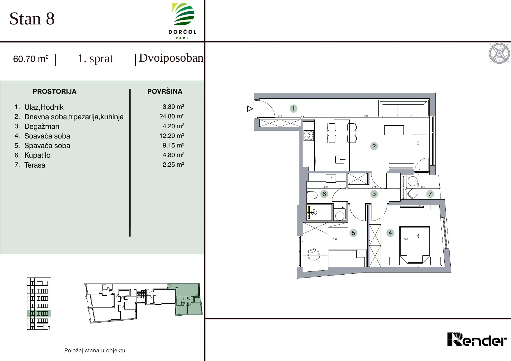 Tlocrt dvoiposobnog stana - Dorćol Park