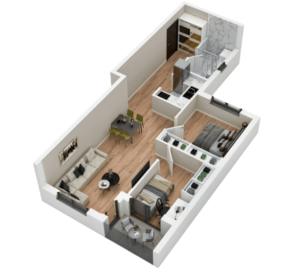 Trosoban S15 stan, 3D osnova, Lazara Avramovića 12