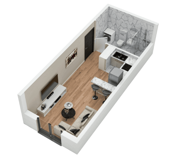 Garsonjera S2 stan, 3D osnova, Lazara Avramovića 12